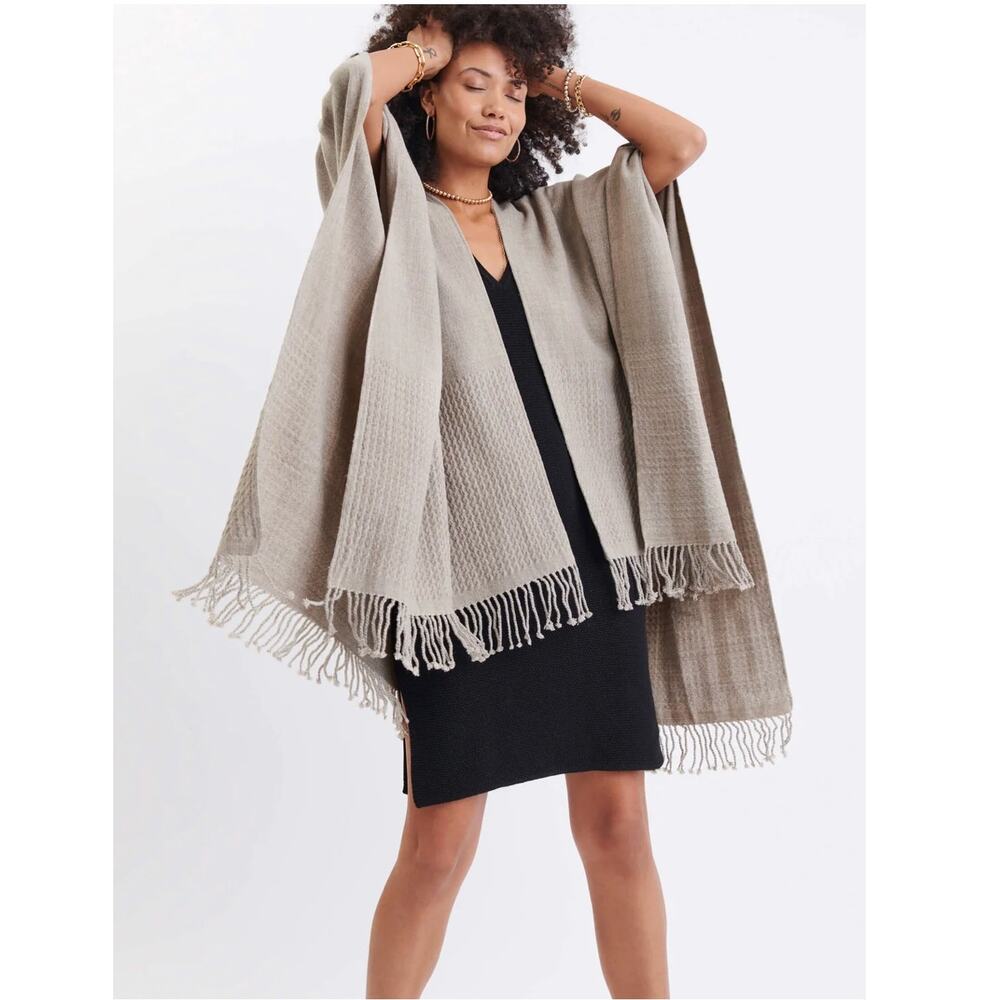 MerSea Classic Travel Wrap Driftwood Shawl Poncho Fringe & Cable One Size